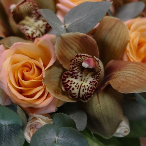 Композиция с орхидеей и розой