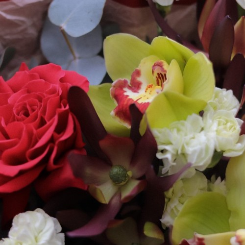 Букет с Французской розой и орхидеей